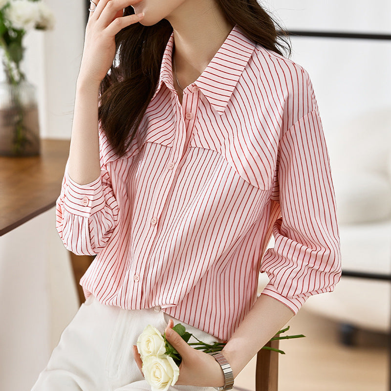French Striped Shirt Top For Women